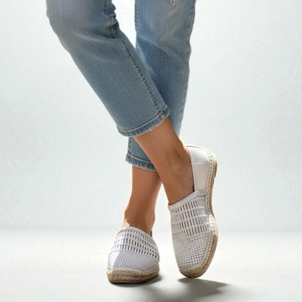 Sam Edelman Pen Woven Leather Espadrille Slip-On Flats White Size 8